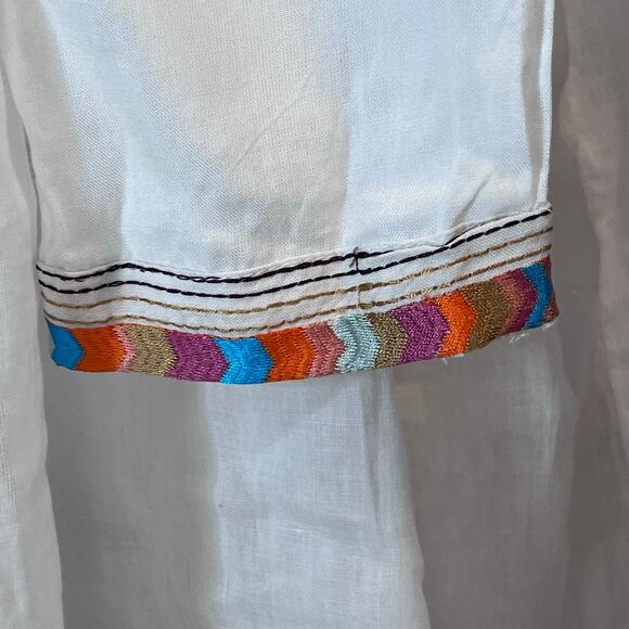 Anthropologie RD & Koko Embroidered Boho Peasant Top Tassel Tie Front M Beach - Picture 5 of 9